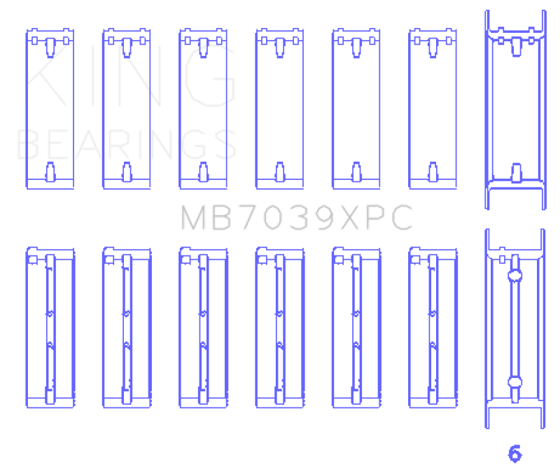 King BMW M20/M50 2.0L/2.5L/2.7L Crankshaft Main Bearings Set (Size STDX) - 7 Pairs Coated