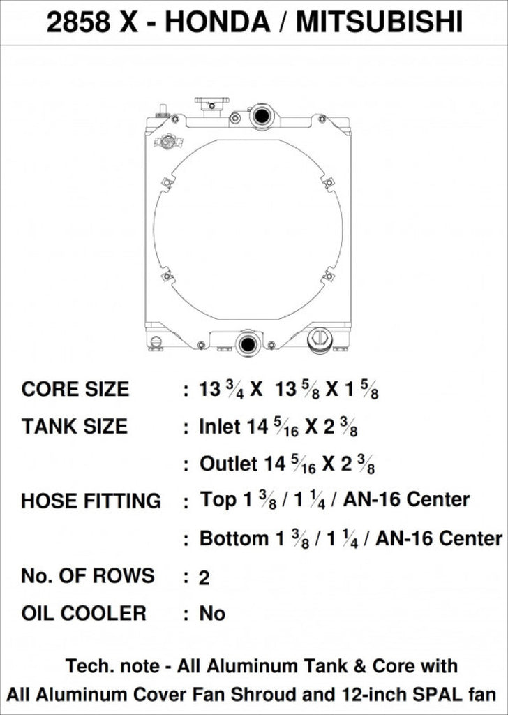 CSF Universal Half Radiator w/-16AN & Slip-On Fittings/12in SPAL Fan & Shroud