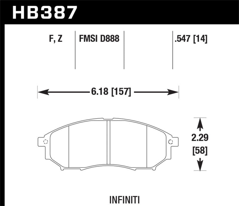 Hawk 06-09 350z/ 05-08 G35 w/o Brembo Performance Ceramic Street Front Brake Pads