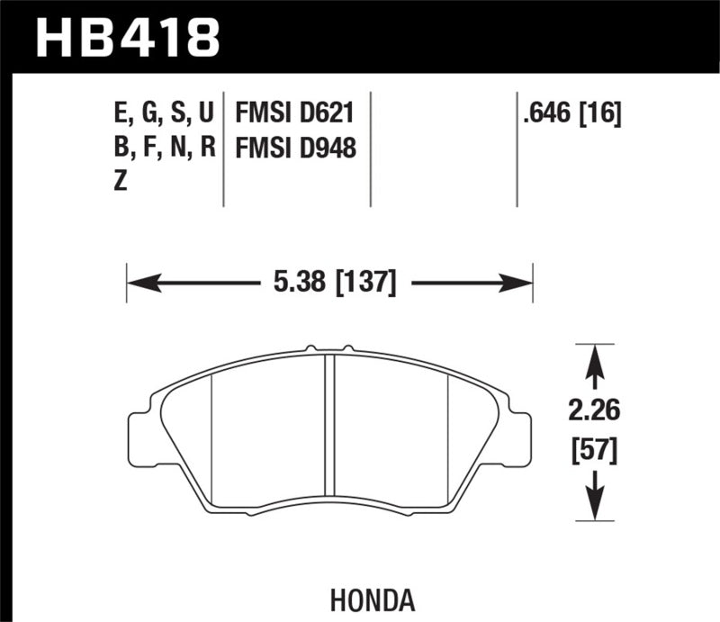 Hawk 02-06 RSX (non-S) Front / 03-09 Civic Hybrid / 04-05 Civic Si HPS Street Rear Brake Pads