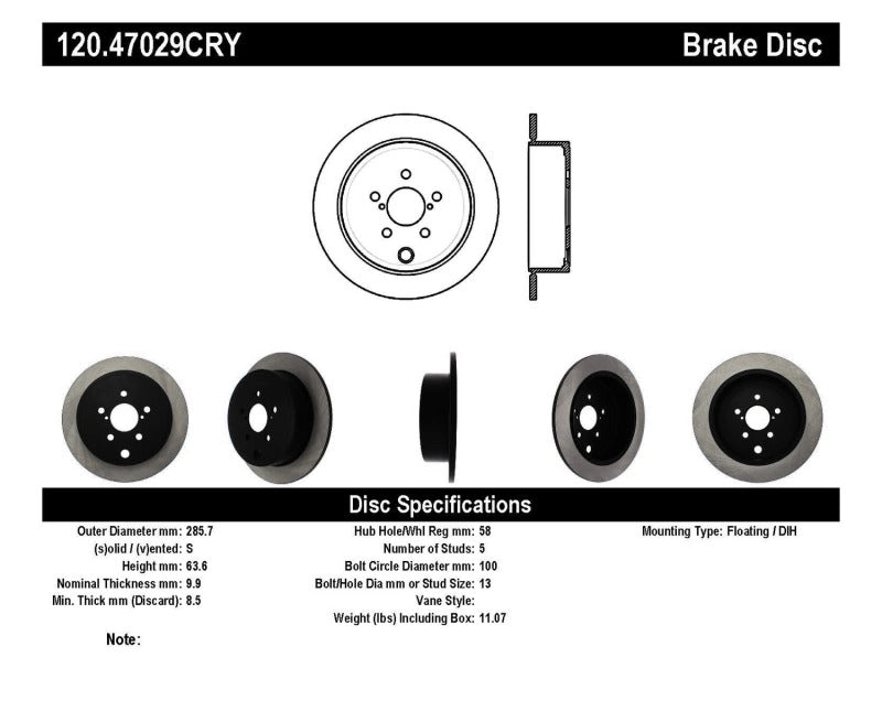 Stoptech 09-10 Subaru Forester / 08-10 Impreza/WRX Rear CRYO-STOP Rotor