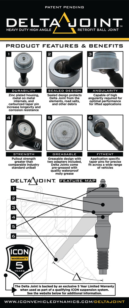 ICON 2005+ Toyota Tacoma/2007+ Toyota Tundra/2016+ Nissan Titan XD/2019+ GM 1500 Delta Joint Kit